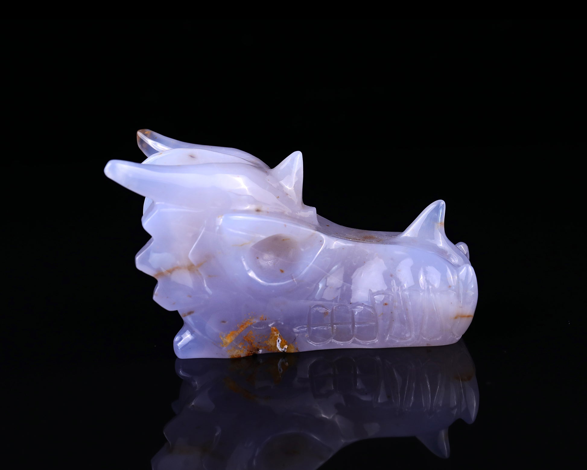 4.8" Blue Chalcedony Hand Carved Crystal Dragon Skull Sculpture Crystallumi