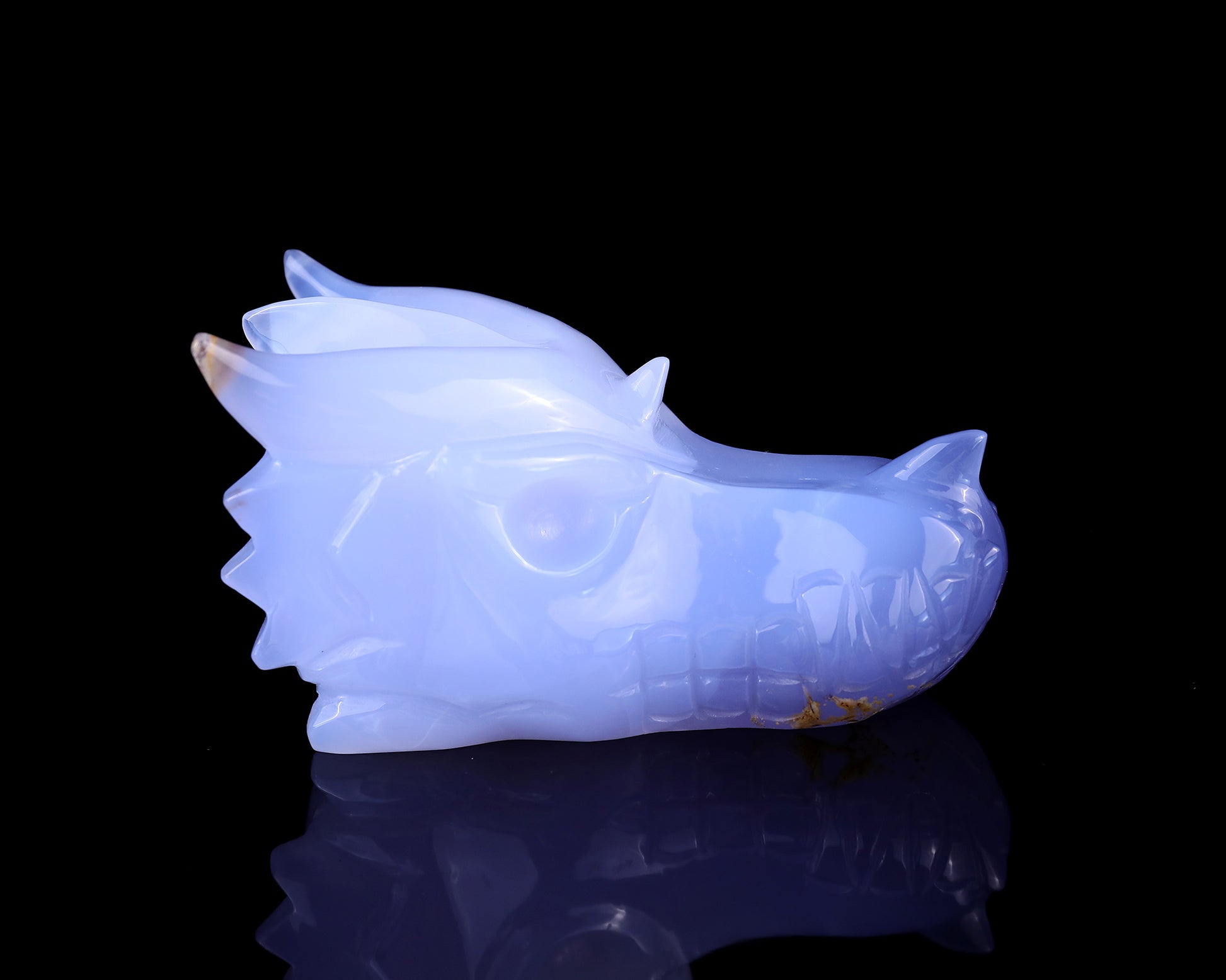 4.8" Blue Chalcedony Hand Carved Crystal Dragon Skull Sculpture Crystallumi