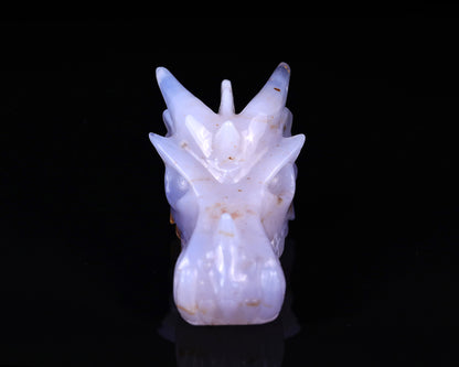 4.8" Blue Chalcedony Hand Carved Crystal Dragon Skull Sculpture Crystallumi