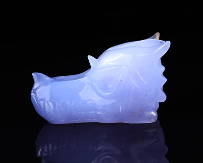 4.8" Blue Chalcedony Hand Carved Crystal Dragon Skull Sculpture Crystallumi