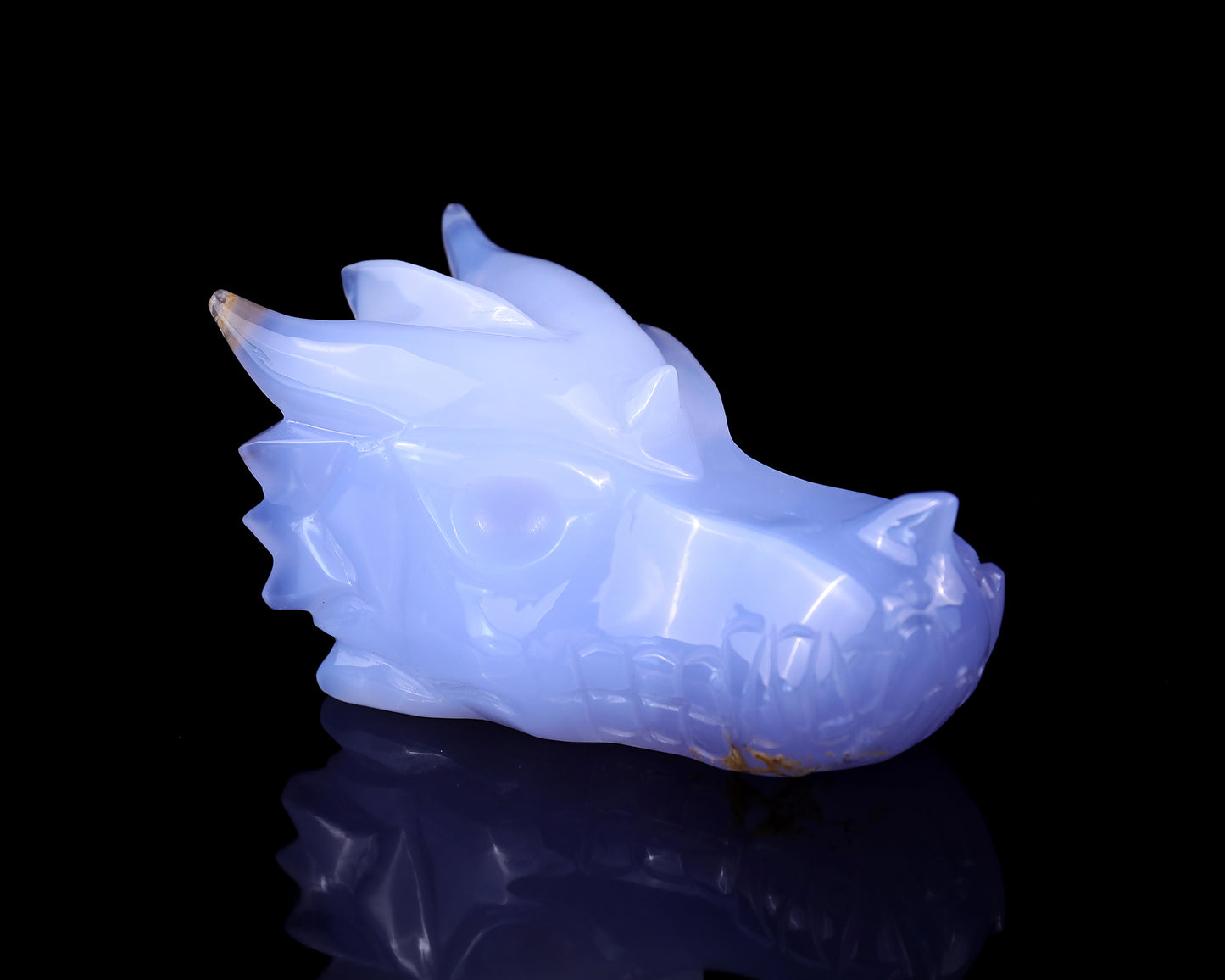 4.8" Blue Chalcedony Hand Carved Crystal Dragon Skull Sculpture Crystallumi