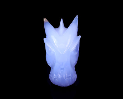 4.8" Blue Chalcedony Hand Carved Crystal Dragon Skull Sculpture Crystallumi