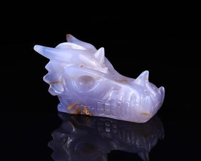 4.8" Blue Chalcedony Hand Carved Crystal Dragon Skull Sculpture Crystallumi