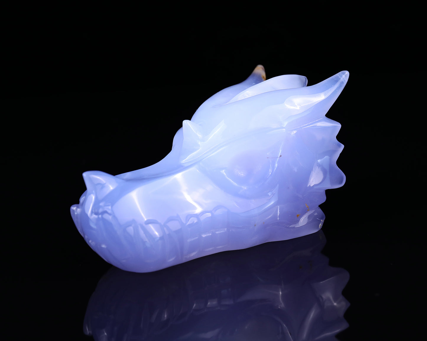 4.8" Blue Chalcedony Hand Carved Crystal Dragon Skull Sculpture Crystallumi