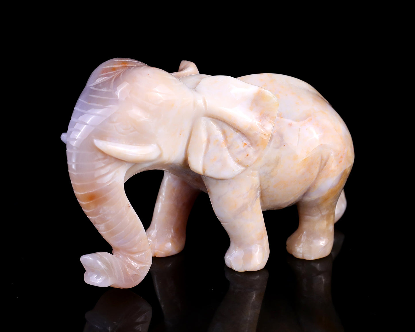 4.8" Chalcedony Hand Carved Crystal Elephant Sculpture Crystallumi