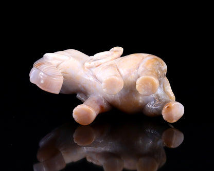 4.8" Chalcedony Hand Carved Crystal Elephant Sculpture Crystallumi