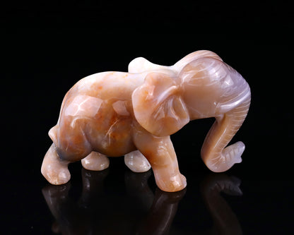 4.8" Chalcedony Hand Carved Crystal Elephant Sculpture Crystallumi