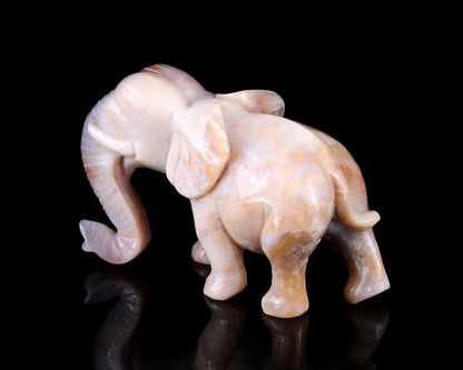 4.8" Chalcedony Hand Carved Crystal Elephant Sculpture Crystallumi