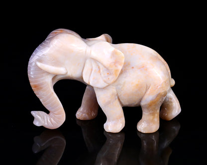 4.8" Chalcedony Hand Carved Crystal Elephant Sculpture Crystallumi