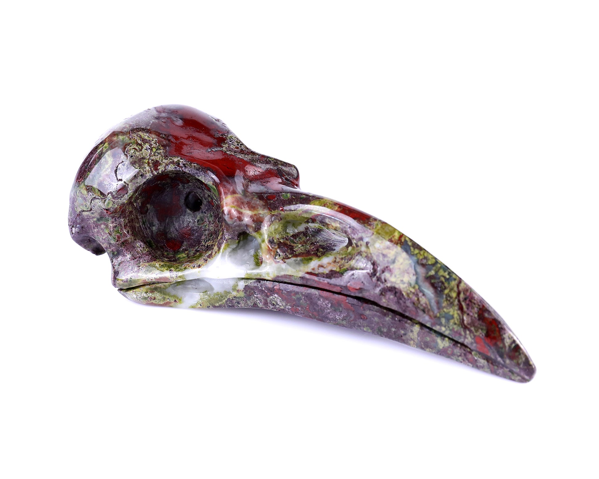 4.8" Dragon Blood Jasper Hand Carved Crystal Raven Skull Sculpture Crystallumi