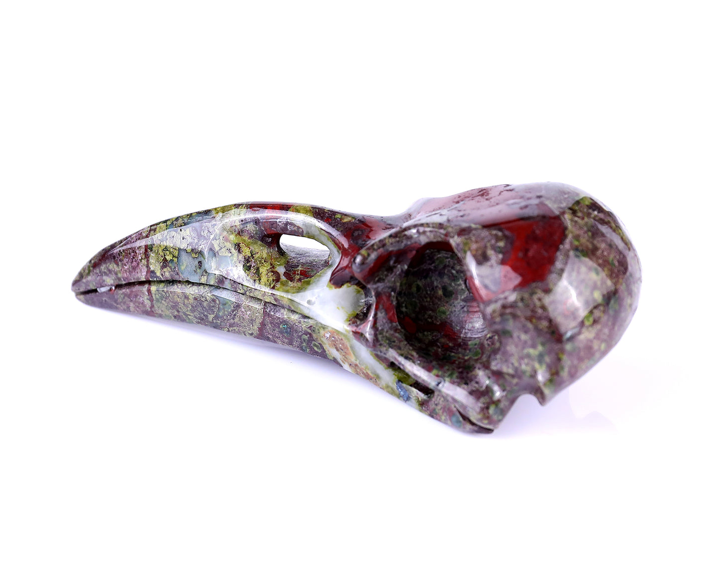 4.8" Dragon Blood Jasper Hand Carved Crystal Raven Skull Sculpture Crystallumi