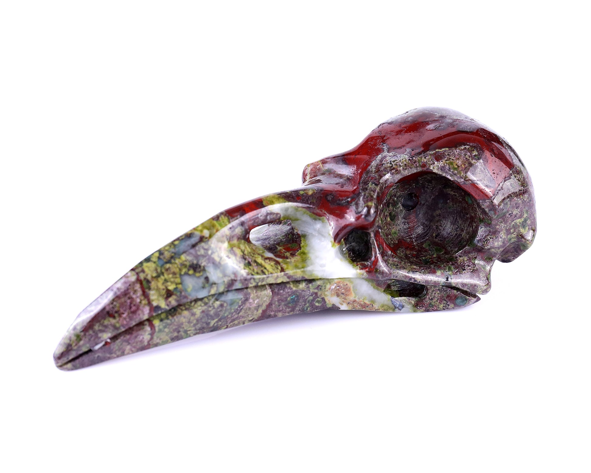 4.8" Dragon Blood Jasper Hand Carved Crystal Raven Skull Sculpture Crystallumi