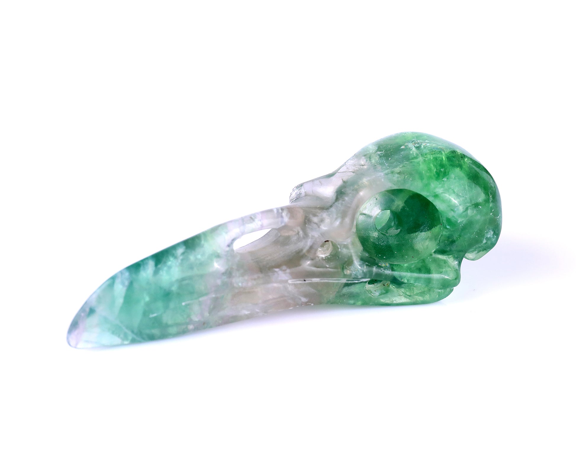 4.8" Fluorite Hand Carved Crystal Raven Skull Sculpture Crystallumi