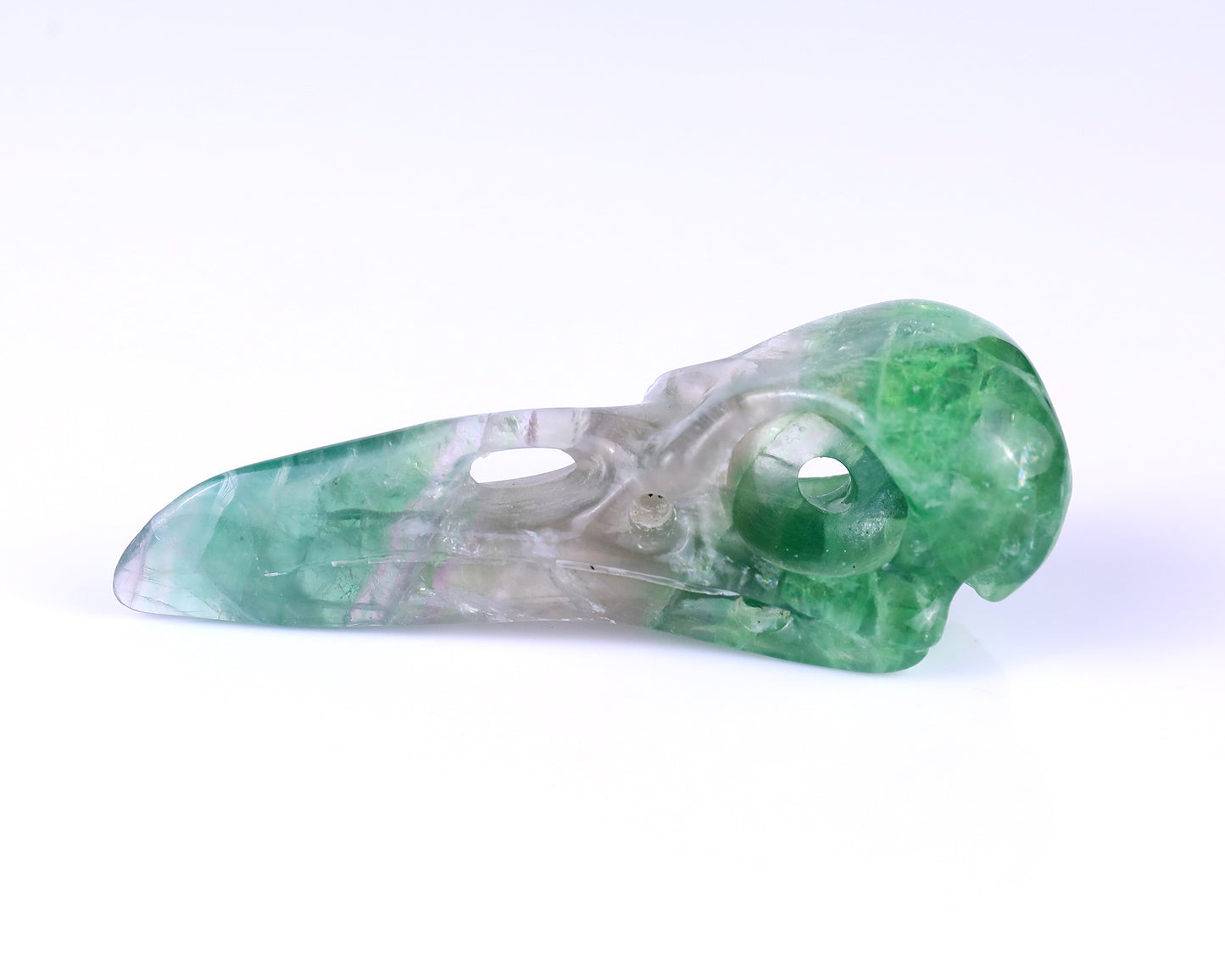 4.8" Fluorite Hand Carved Crystal Raven Skull Sculpture Crystallumi