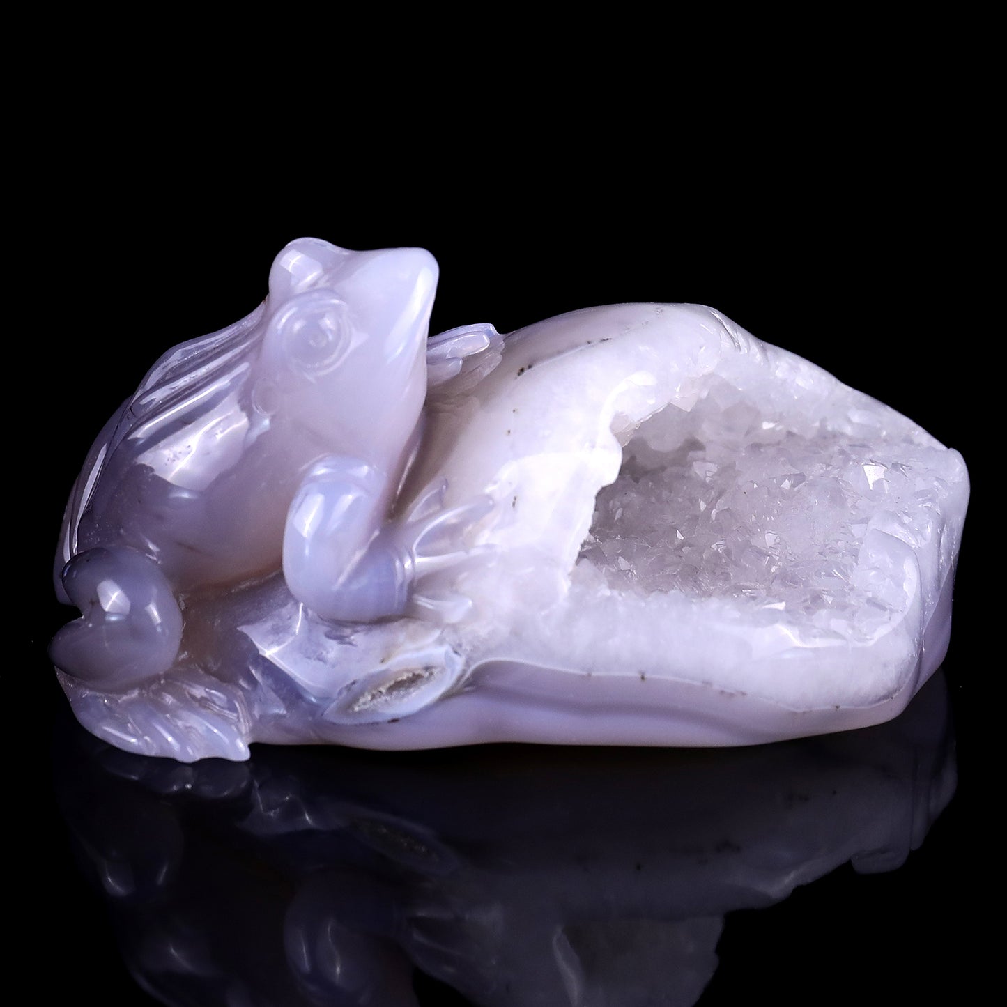 4.8" Geode Agate Hand Carved Crystal Frog Sculpture Crystallumi