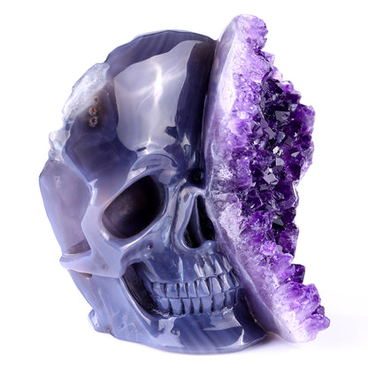 4.9" Amethyst Druse Agate Hand Carved Crystal Geode Skull Sculpture Crystallumi