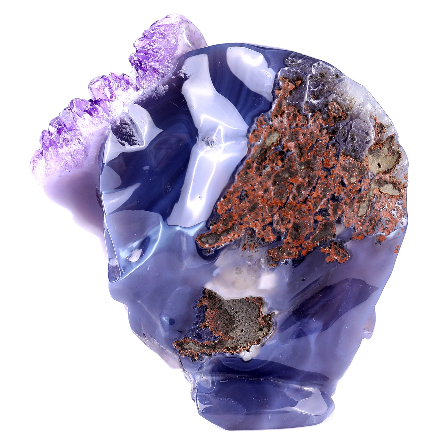 4.9" Amethyst Druse Agate Hand Carved Crystal Geode Skull Sculpture Crystallumi