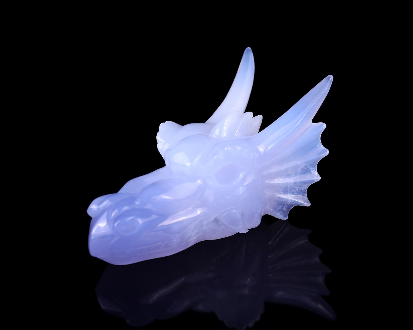 4.9" Blue Chalcedony Hand Carved Crystal Dragon Skull Sculpture Crystallumi