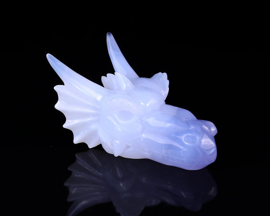 4.9" Blue Chalcedony Hand Carved Crystal Dragon Skull Sculpture Crystallumi