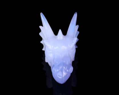 4.9" Blue Chalcedony Hand Carved Crystal Dragon Skull Sculpture Crystallumi