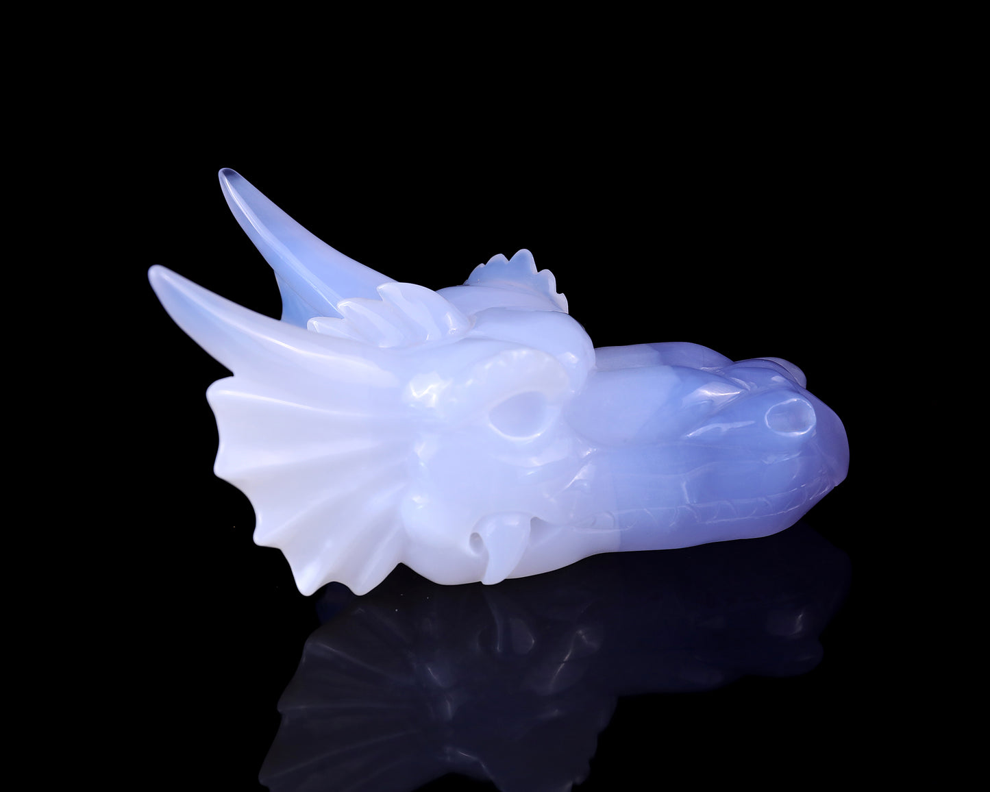 4.9" Blue Chalcedony Hand Carved Crystal Dragon Skull Sculpture Crystallumi