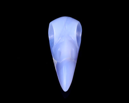 4.9" Blue Chalcedony Hand Carved Crystal Raven Skull Sculpture Crystallumi