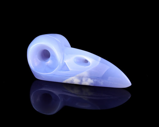 4.9" Blue Chalcedony Hand Carved Crystal Raven Skull Sculpture Crystallumi