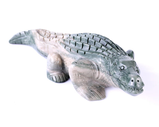 9.6" Jiulong Jade Hand Carved Crystal Crocodile Sculpture