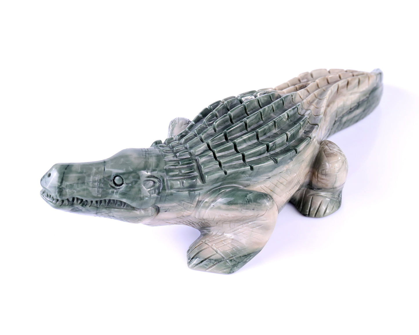 9.6" Jiulong Jade Hand Carved Crystal Crocodile Sculpture