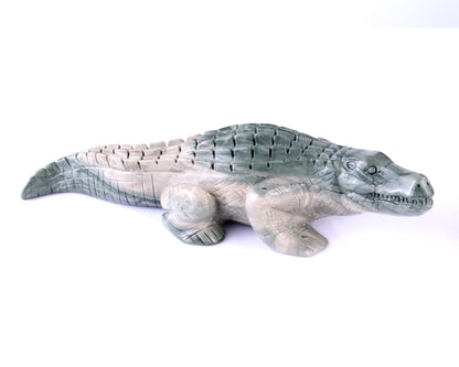 9.6" Jiulong Jade Hand Carved Crystal Crocodile Sculpture