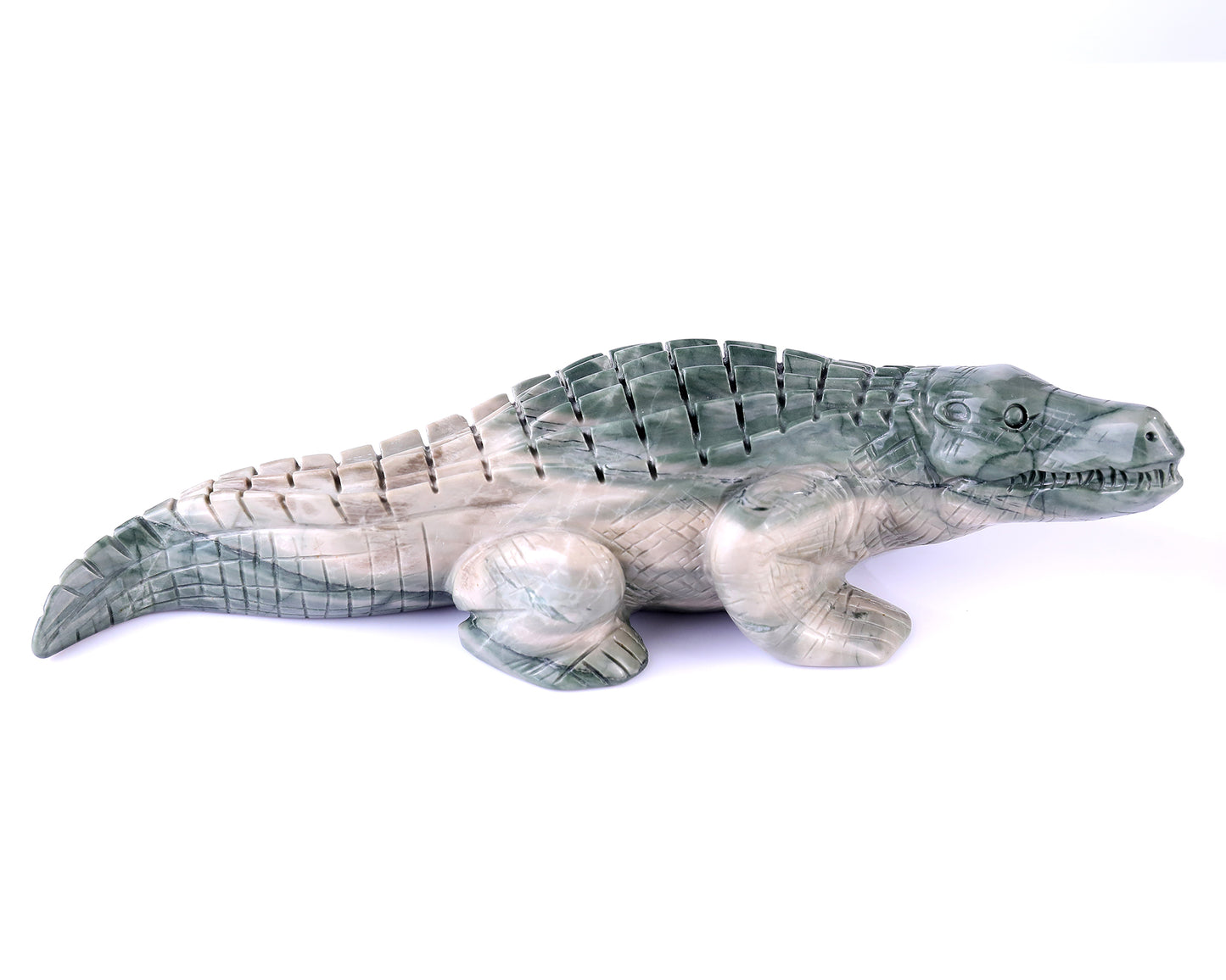 9.6" Jiulong Jade Hand Carved Crystal Crocodile Sculpture