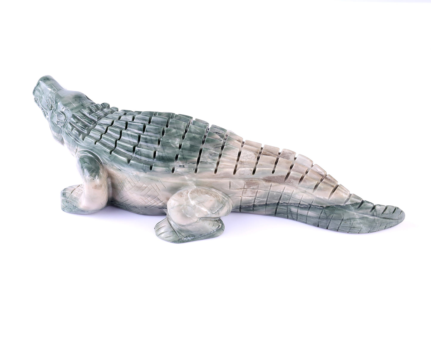 9.6" Jiulong Jade Hand Carved Crystal Crocodile Sculpture