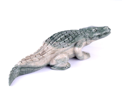 9.6" Jiulong Jade Hand Carved Crystal Crocodile Sculpture