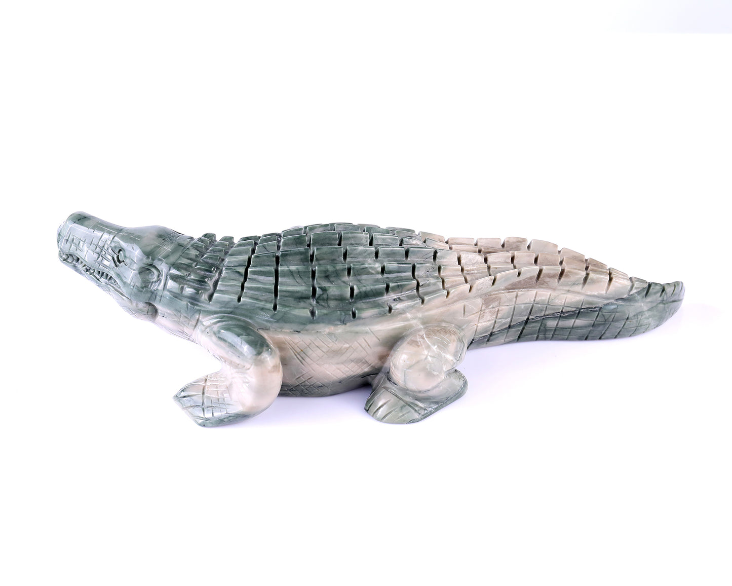 9.6" Jiulong Jade Hand Carved Crystal Crocodile Sculpture