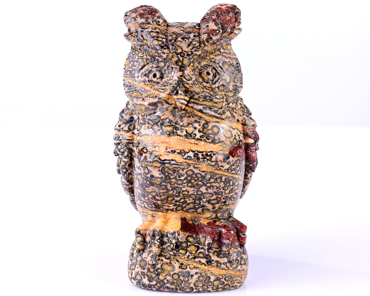 5.9" Leopard Skin Jasper Hand Carved Crystal Owl Sculpture