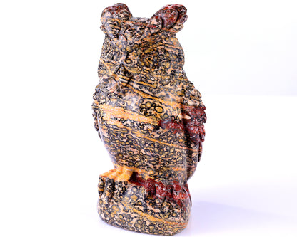 5.9" Leopard Skin Jasper Hand Carved Crystal Owl Sculpture