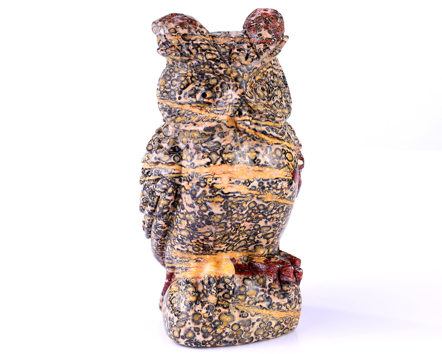 5.9" Leopard Skin Jasper Hand Carved Crystal Owl Sculpture