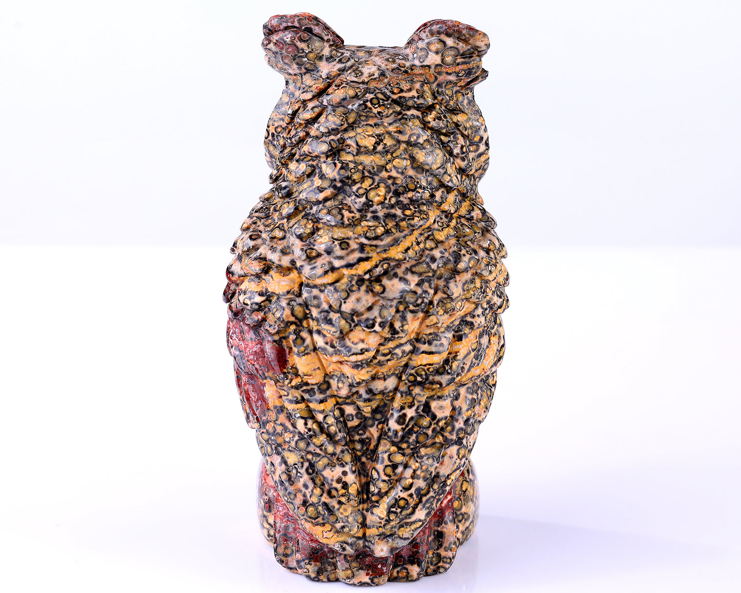 5.9" Leopard Skin Jasper Hand Carved Crystal Owl Sculpture