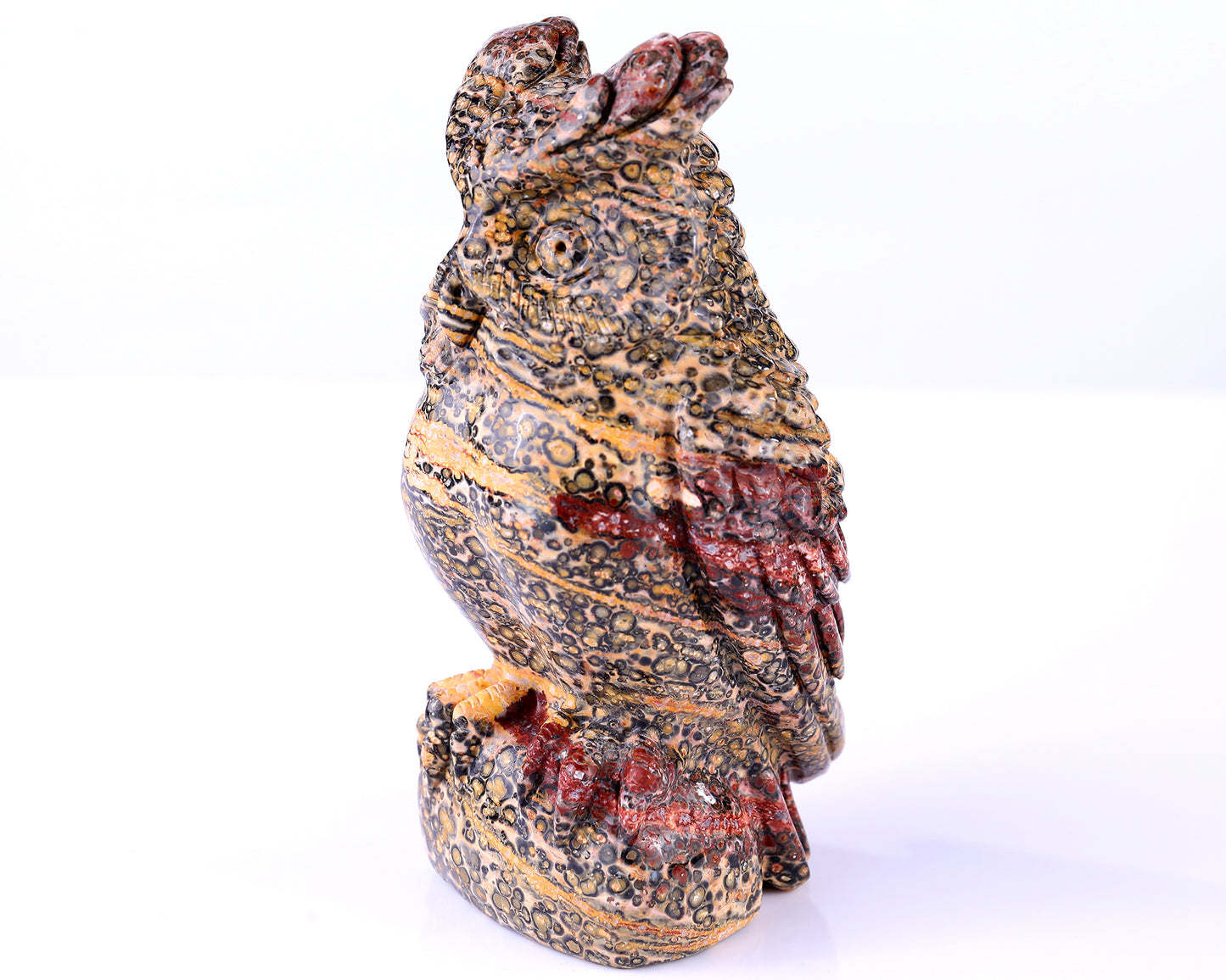 5.9" Leopard Skin Jasper Hand Carved Crystal Owl Sculpture