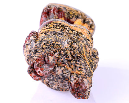 5.9" Leopard Skin Jasper Hand Carved Crystal Owl Sculpture