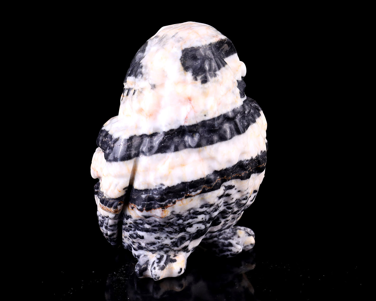 3.7" Black Zebra Agate Hand Carved Crystal Owl Sculpture