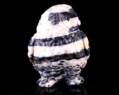 3.7" Black Zebra Agate Hand Carved Crystal Owl Sculpture