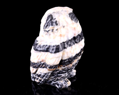 3.7" Black Zebra Agate Hand Carved Crystal Owl Sculpture