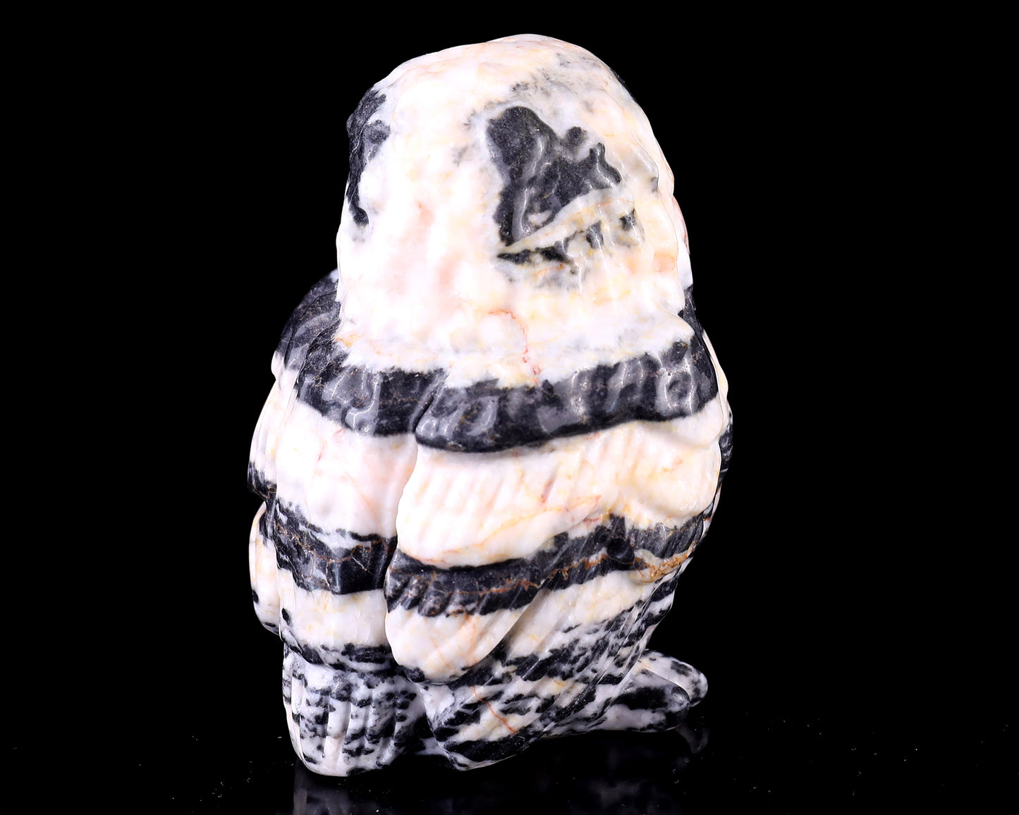 3.7" Black Zebra Agate Hand Carved Crystal Owl Sculpture