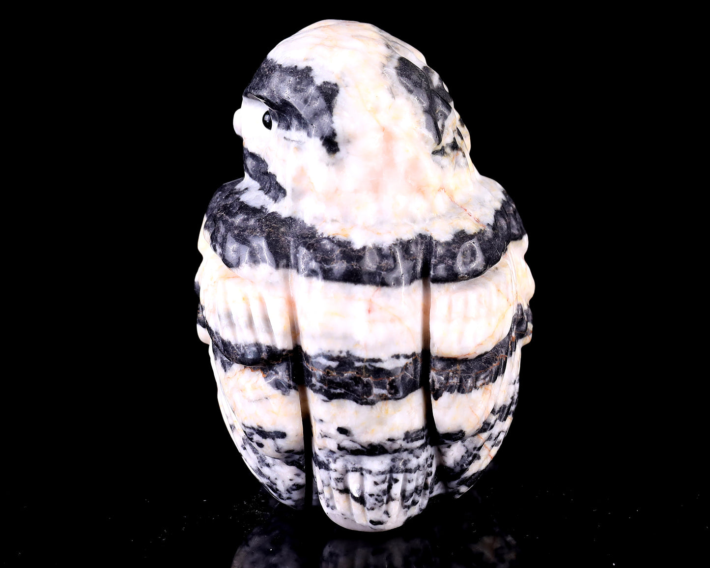 3.7" Black Zebra Agate Hand Carved Crystal Owl Sculpture