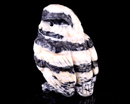 3.7" Black Zebra Agate Hand Carved Crystal Owl Sculpture