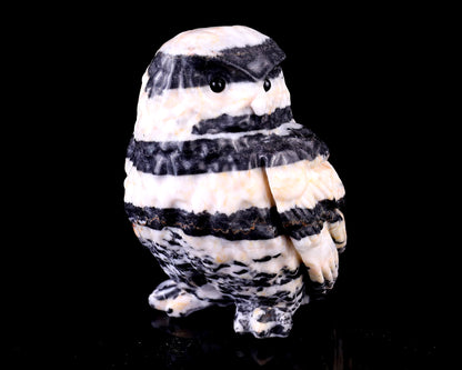 3.7" Black Zebra Agate Hand Carved Crystal Owl Sculpture