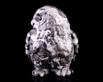 3.7" Black Crazy Agate Hand Carved Crystal Owl Sculpture