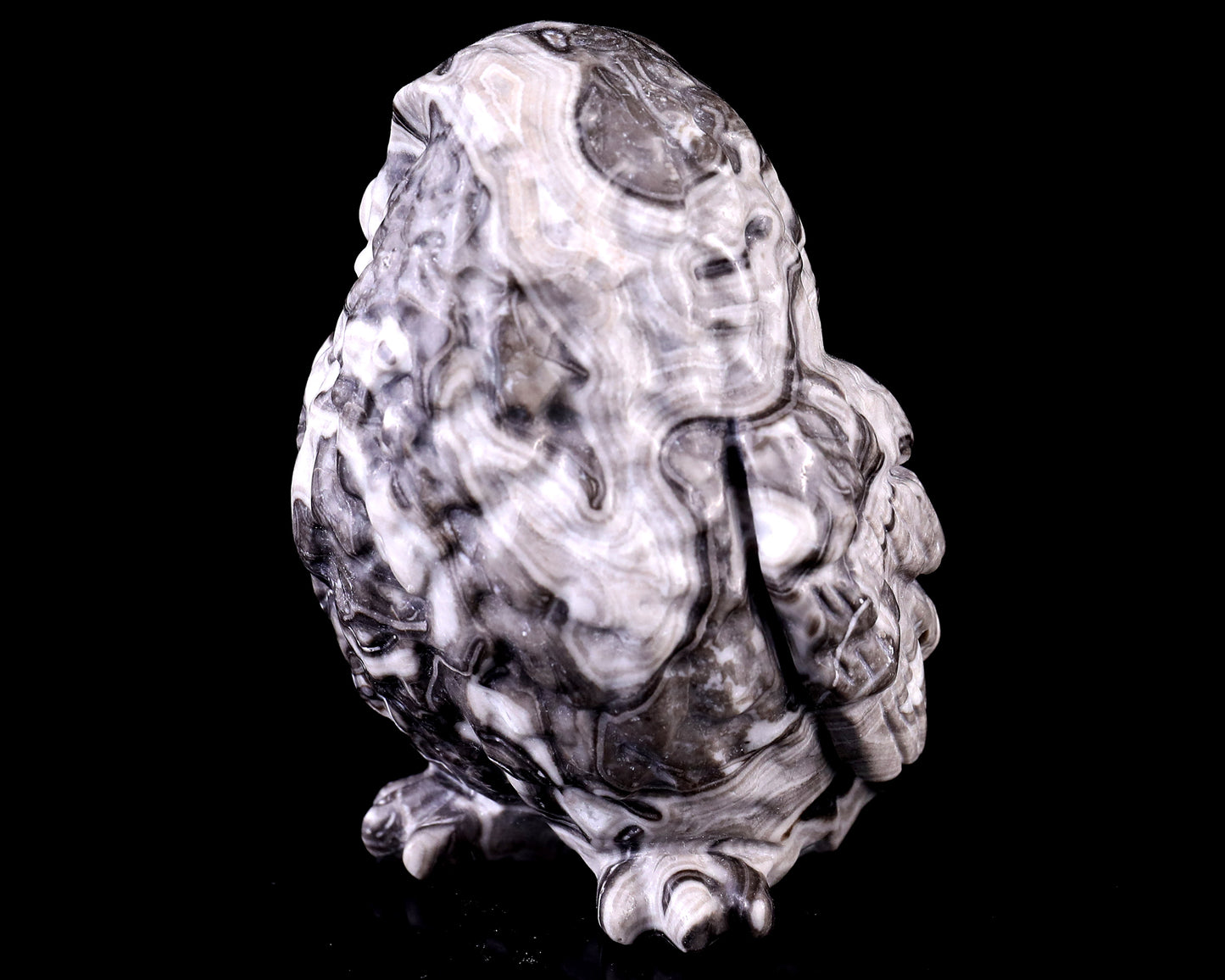 3.7" Black Crazy Agate Hand Carved Crystal Owl Sculpture