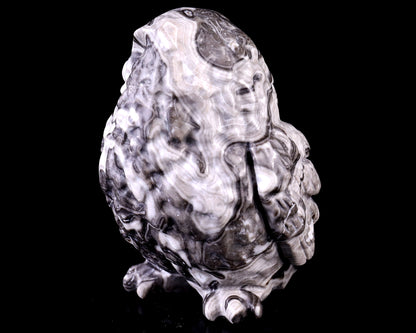 3.7" Black Crazy Agate Hand Carved Crystal Owl Sculpture